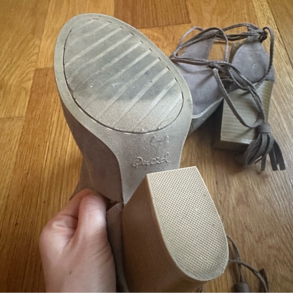 Taupe Peep Toe Boot Chunky Heel Shoes - Picture 5 of 7